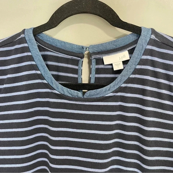 J Jill Mixed Media Shirttail Dress Striped Womens Small Blue Denim Crew - Picture 5 of 12